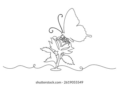 Butterfly one line art vector illustration on white background