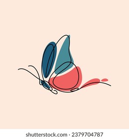 Butterfly one line kontinuierliche Kunst Vektordesign. Kann für Wandkunst, Druck, Cover-Design, Postergrafik, Karte, T-Shirt-Druck usw. verwendet werden