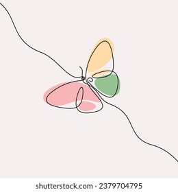 Butterfly one line continuous line art vector design. Can be used for wall art, print, cover design, poster illustration, card, t-shirt print, etc