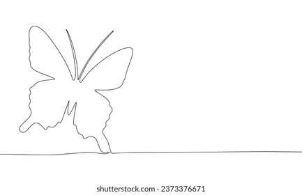Butterfly one line continuous banner. Line art butterfly. Hand drawn silhouette butterfly. Vector illustration.