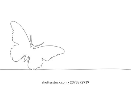Butterfly one line continuous vector illustration. Hand drawn butterfly outline silhouette. Line art butterfly.