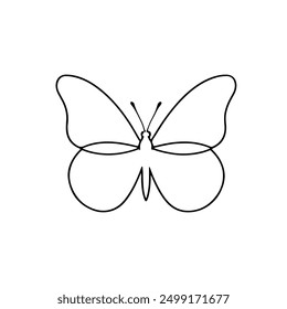 Butterfly One Line Drawing. Butterfly Drawing Continuous Single Line Art Trendy Style Isolated on White Background. Vector EPS 10.