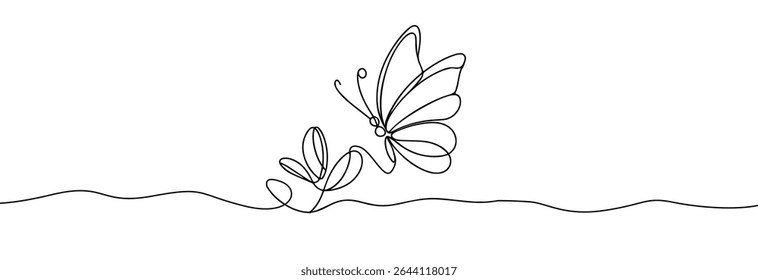  Butterfly one line drawing  . Butterfly silhouette one continuous line  . Exotic flying linear butterfly  side view.	