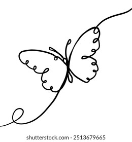 Butterfly one line drawing style. Hand drawing Line art. Not AI. Vector illustration.