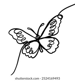 Butterfly one line drawing style. Hand drawing Line art. Not AI. Vector illustration.