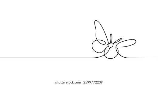 Butterfly one line vector illustration. Continuous one line drawing of a butterfly on a white background.