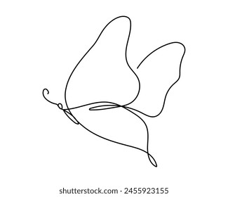 Butterfly one line vector sketch. Line hand drawn illustration. Summer symbol in doodle style