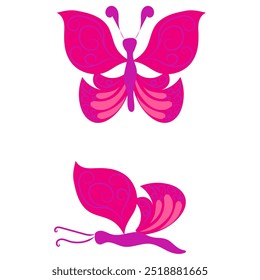 Butterfly with open wings and closed wings. Vector illustration isolated on white background.