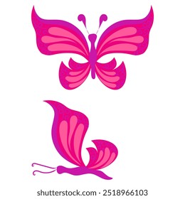 Butterfly with open wings and closed wings. Vector illustration isolated on white background.