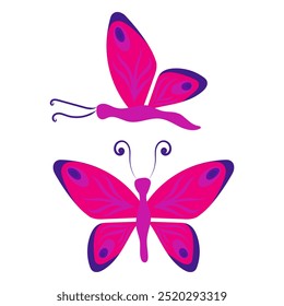 Butterfly with open wings and closed wings. Vector illustration isolated on white background.