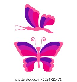 Butterfly with open wings and closed wings. Vector illustration isolated on white background.