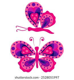 Butterfly with open wings and closed wings. Vector illustration isolated on white background.