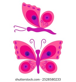 Butterfly with open wings and closed wings. Vector illustration isolated on white background.