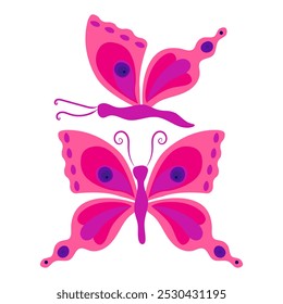 Butterfly with open wings and closed wings. Vector illustration isolated on white background.