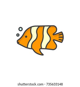 Butterfly orange fish flat line colored icon.