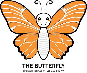 Butterfly with Orange and white Wings, butterfly mascot on a White Background, cute butterfly vector.