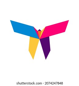 Butterfly origami. Abstract colorful vibrant butterfly logo design. Animal origami. Vector illustration
