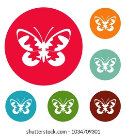 Butterfly with ornament icons circle set vector isolated on white background