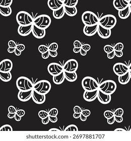 butterfly ornament pattern outline design on black background.eps