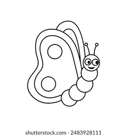 Butterfly outline clipart. Coloring book page for children. Vector isolated on white background.
