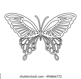 Butterfly outline decorative vector icon isolated on white.