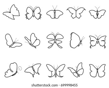 butterfly outline icons set