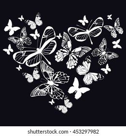 butterfly. outline. pattern butterflies in form of heart. heart