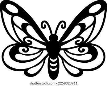 Butterfly outline, simple draw, vector illustration isolated on white background