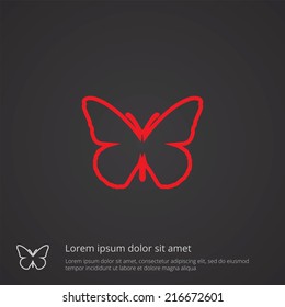 butterfly outline thin symbol, red on dark background, logo editable, creative template 