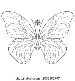 Butterfly. Outline vector illustration for coloring book. Antistress for adults and children.  Elements for print, card, posters
