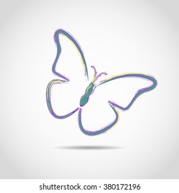 butterfly painted with brushes. icon