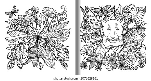 Butterfly and panther tropical prints set