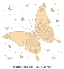 Butterfly Paper cut style, Animal greetings card, vector illustration of a happy birthday card. Shadow box layered card
