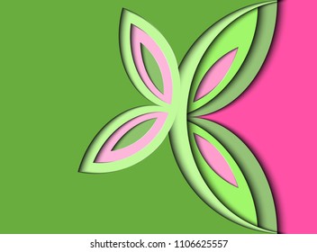 Butterfly of paper.  Pink  background in the style of paper-cut .