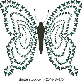 Papilio de mariposa compuesto por muchas pequeñas mariposas, mariposa pintada de mariposas. Ilustración vectorial. Elemento de decoración de diseño, para decoración, impresión, cartel, tarjeta, invitación