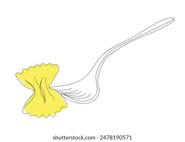 Butterfly pasta in One Continuous line drawing for web banner and food delivery service in simple linear style. Editable stroke. Doodle Vector illustration