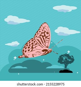 Butterfly pastel color. free to fly slogan with colorful flowers in butterfly half shape illustration