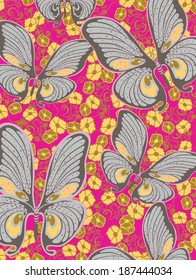 Butterfly pattern design on a floral background. A vector illustration.