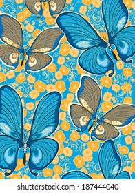 Butterfly pattern design on a floral background. A vector illustration.