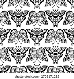 butterfly pattern. Lineart Vector illustration. Magic celestial witchcraft symbol. Hand drawn