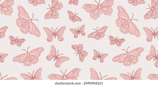 Patrón de mariposa sobre fondo pastel. Textura sin costuras para diseño e impresión. Naturaleza y vida silvestre. Diseño para Fondo de pantalla, textil, papel de embalaje.
