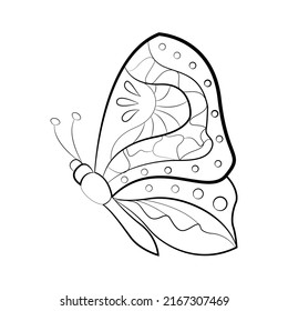 Mariposa con un patrón en las alas, insectos exóticos, imprenta para tatuajes. Ilustración vectorial.