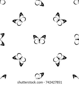 Butterfly pattern repeat seamless in black color for any design. Vector geometric illustration