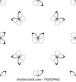 Butterfly pattern repeat seamless in black color for any design. Vector geometric illustration