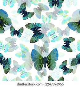 Butterfly pattern. Seamless background with green butterflies. Vector illustration