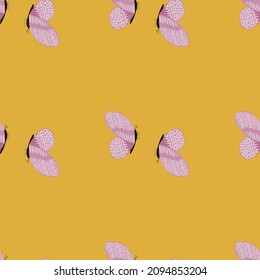 Butterfly pattern seamless in freehand style. Cute insect which fly in a meadow on colorful background. Vector illustration for textile prints, fabric, banners, backdrops and wallpapers.