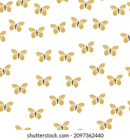Butterfly pattern seamless in freehand style. Cute insect which fly in a meadow on colorful background. Vector illustration for textile prints, fabric, banners, backdrops and wallpapers.