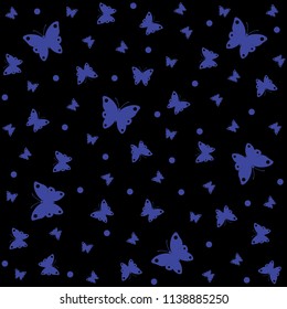 Butterfly pattern seamless, navy blue butterflies background