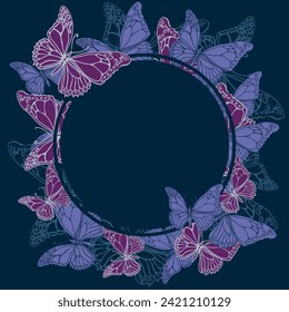 Butterfly pattern. A simple butterfly frame with your own hands. Minimalistic contour illustration for a postcard. Vector EPS 10.