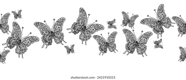Butterfly pattern. A simple butterfly frame with your own hands. Minimalistic contour illustration. Vector EPS 10. A shadow.